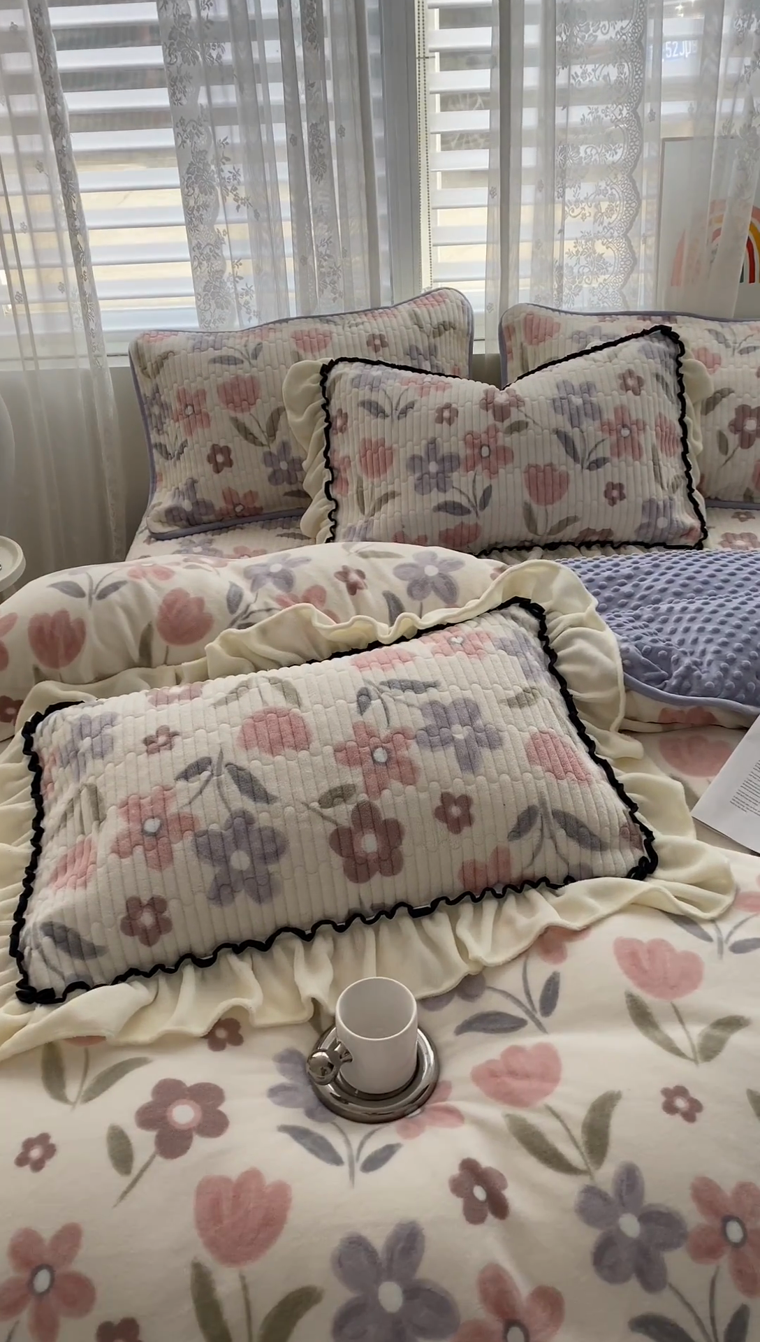 91家纺网 家纺一手货源 找家纺 格真 2024新款加厚保暖豆豆绒牛奶绒单床盖被套三件套四件套 花繁庭园