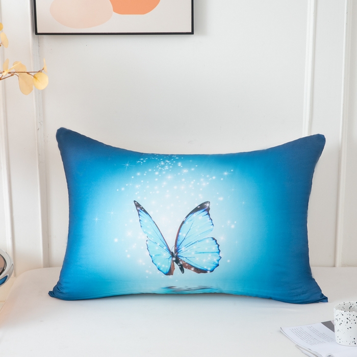 91家纺网 家纺一手货源 找家纺 璐维斯家纺 2025款 现货压缩发货 外贸跨境数码印花大版枕头枕芯temu shein 亚马逊 清新蝴蝶蓝50*70cm/只