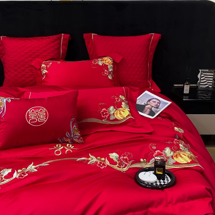 91家纺网 家纺一手货源 找家纺 （总）玖玖爱家纺 2024新款100支双股长绒棉提花刺绣婚庆四件套