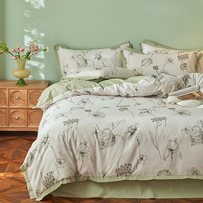 91家纺网 家纺一手货源 找家纺 千朵森 2024新款全棉拼角磨毛四件套-风格一 花拾光