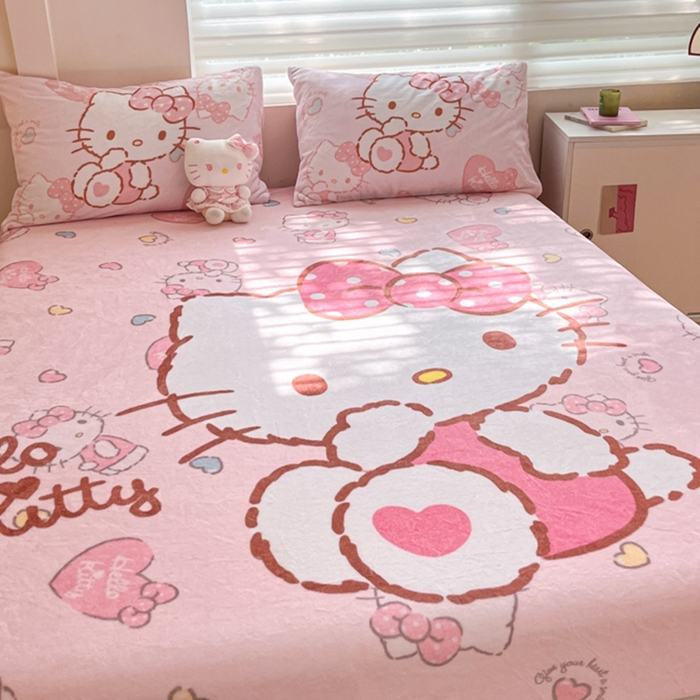 91家纺网 家纺一手货源 找家纺 金爱家 2024新款大阪单品牛奶绒床笠 绒-D爱心kt