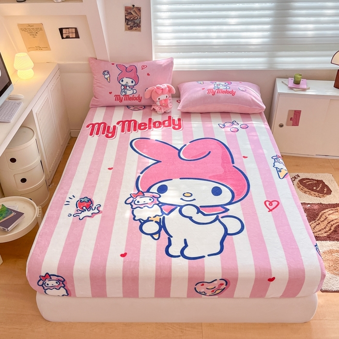 91家纺网 家纺一手货源 找家纺 金爱家 2024新款大阪单品牛奶绒床笠 绒-D草莓冰淇淋美乐蒂