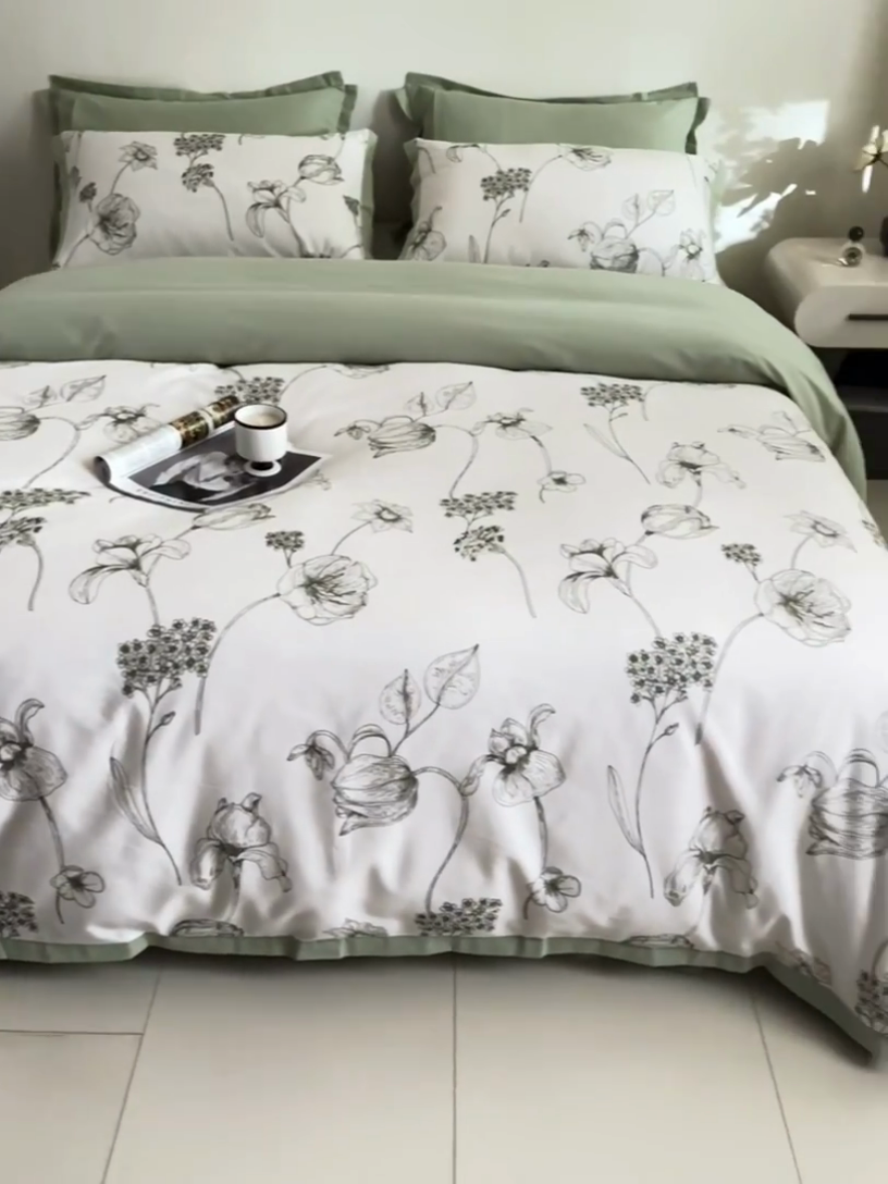 91家纺网 家纺一手货源 找家纺 千朵森 2024新款全棉拼角磨毛四件套-风格二 花拾光