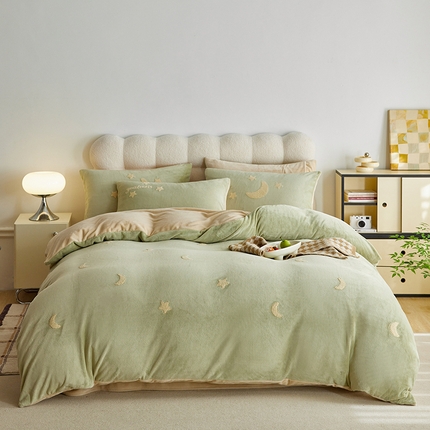 千朵森 2024新款牛奶绒毛巾绣四件套-艾琳 艾琳-橄榄绿