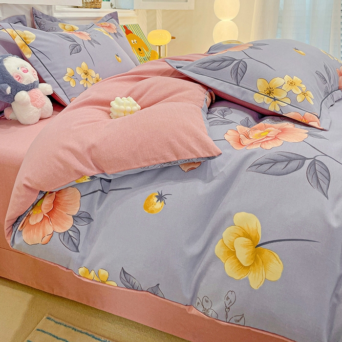 91家纺网 家纺一手货源 找家纺 2024直播爆款全棉磨毛喷气印花加厚保暖四件套（一字绣） 全棉磨毛-国色芬芳