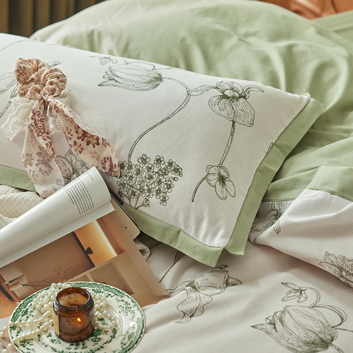 91家纺网 家纺一手货源 找家纺 千朵森 2024新款全棉拼角磨毛四件套-风格一 花拾光