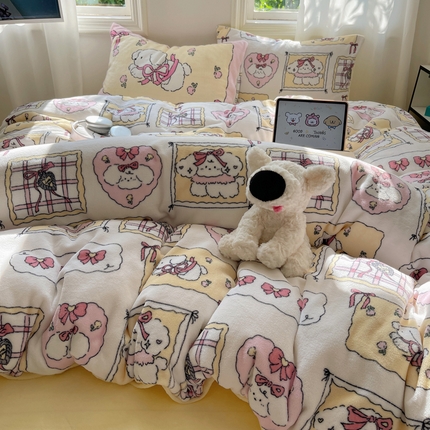 91家纺网 家纺一手货源 找家纺 （总）2024新款INS混搭版卡通牛奶绒四件套