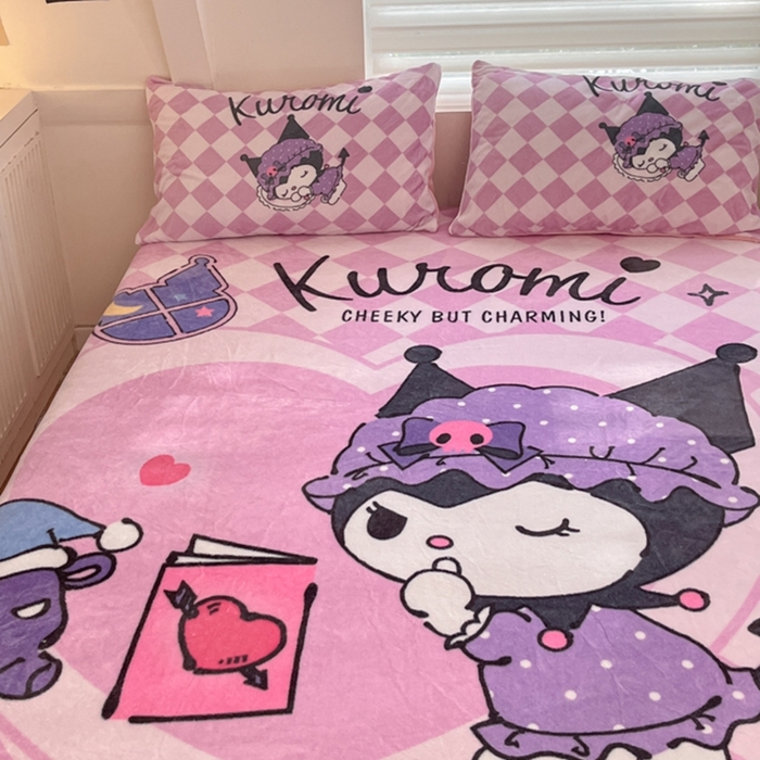 91家纺网 家纺一手货源 找家纺 金爱家 2024新款大阪单品牛奶绒床笠 绒-D晚安库洛米