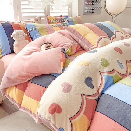 （总）鸿羽樱（鸿羽樱）家纺 2025新款牛奶绒印花田园小清新儿童三件套四件套