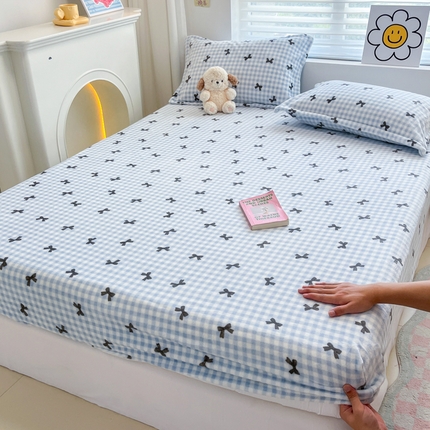 91家纺网 家纺一手货源 找家纺 暮思 2024新款ins小清新少女韩系高克重牛奶绒单品床笠三件套 A版-恬梦-蓝黑