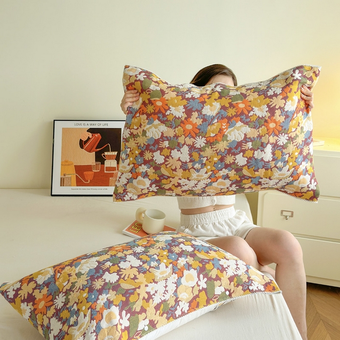 91家纺网 家纺一手货源 找家纺 朴尔家纺-毛巾被 2024新款防滑半包可调节暗扣魔术全棉三层纱布枕巾 繁花曼舞53*110cm/对