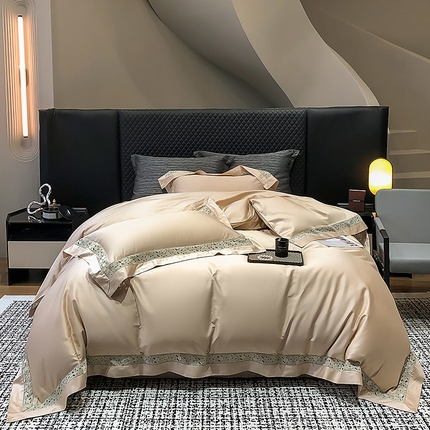 91家纺网 家纺一手货源 找家纺 若未家居 LOVEWE HOUSE 2025新款高工艺贡缎长绒棉全棉镂空床盖款四件套-奥黛尔 奥黛尔-香槟色