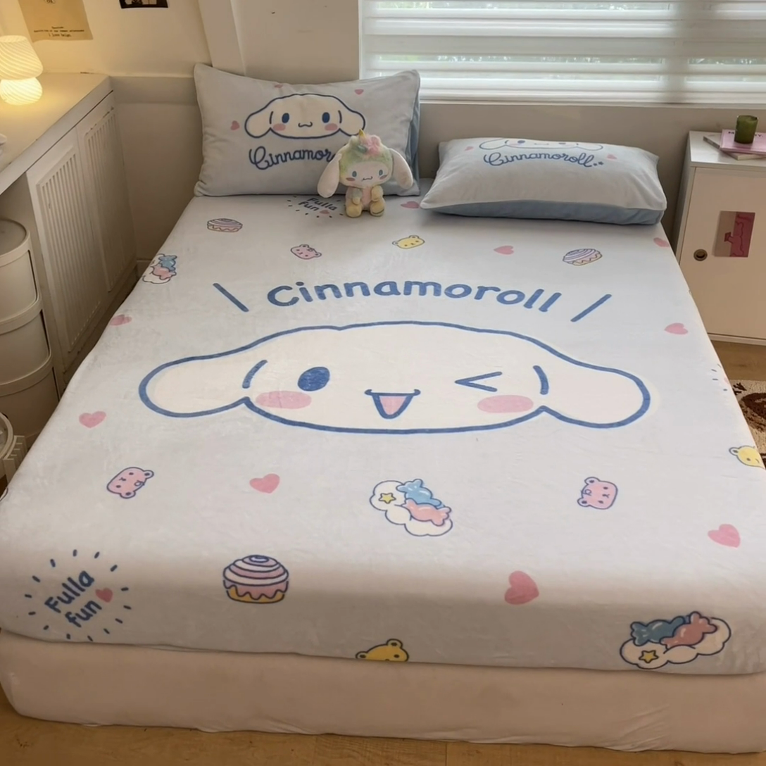 91家纺网 家纺一手货源 找家纺 金爱家 2024新款大阪单品牛奶绒床笠 绒-D开心大耳狗