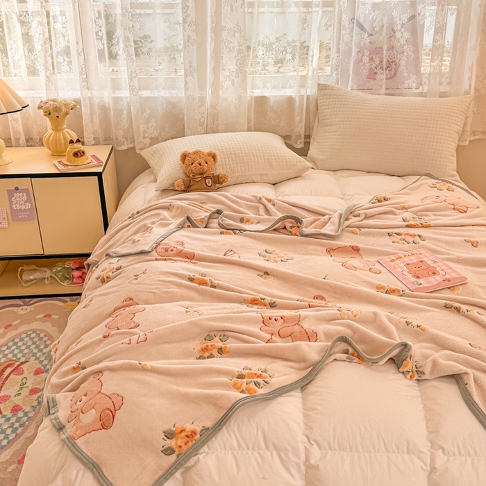 91家纺网 家纺一手货源 找家纺 慕尚家纺 2025新款高克重加厚雪花绒毛毯毯子 糯米熊