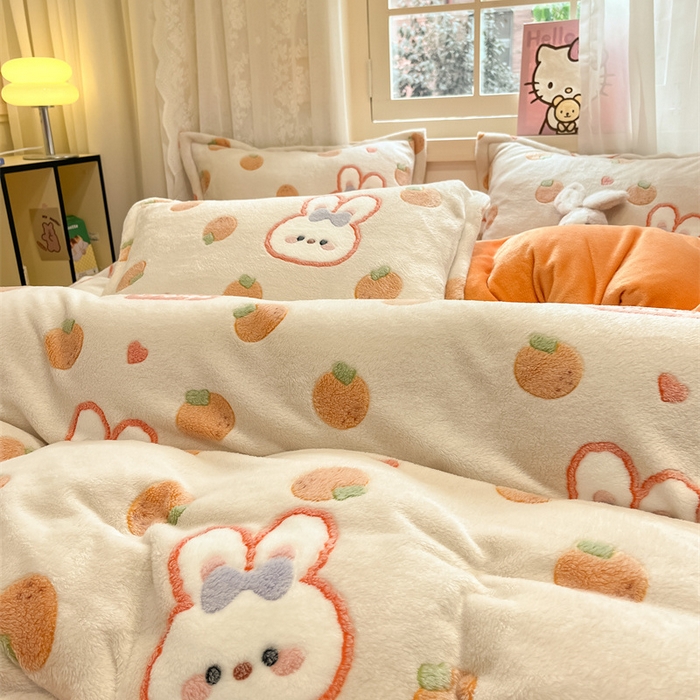 91家纺网 家纺一手货源 找家纺 川悦生活 2024新款雪花绒印花单被套系列-夜景 橘兔