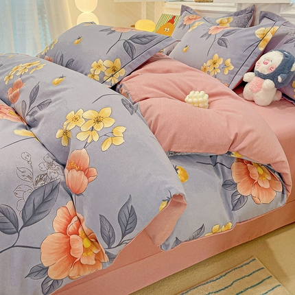 91家纺网 家纺一手货源 找家纺 2024直播爆款全棉磨毛喷气印花加厚保暖四件套（一字绣） 全棉磨毛-国色芬芳