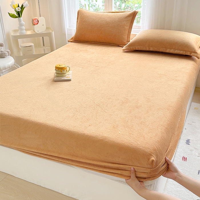 91家纺网 家纺一手货源 找家纺 家贝爱 2024新款加厚保暖牛奶绒床笠 纯色桔