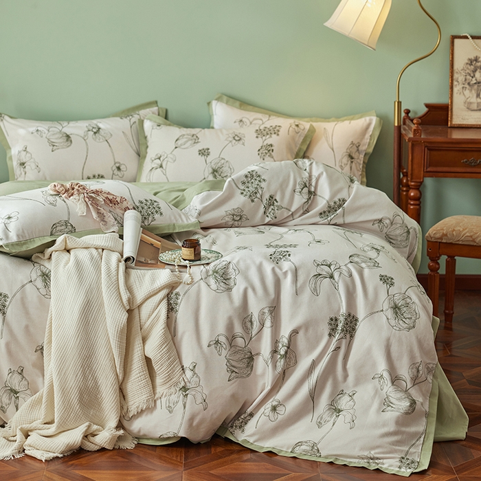 91家纺网 家纺一手货源 找家纺 千朵森 2024新款全棉拼角磨毛四件套-风格一 花拾光