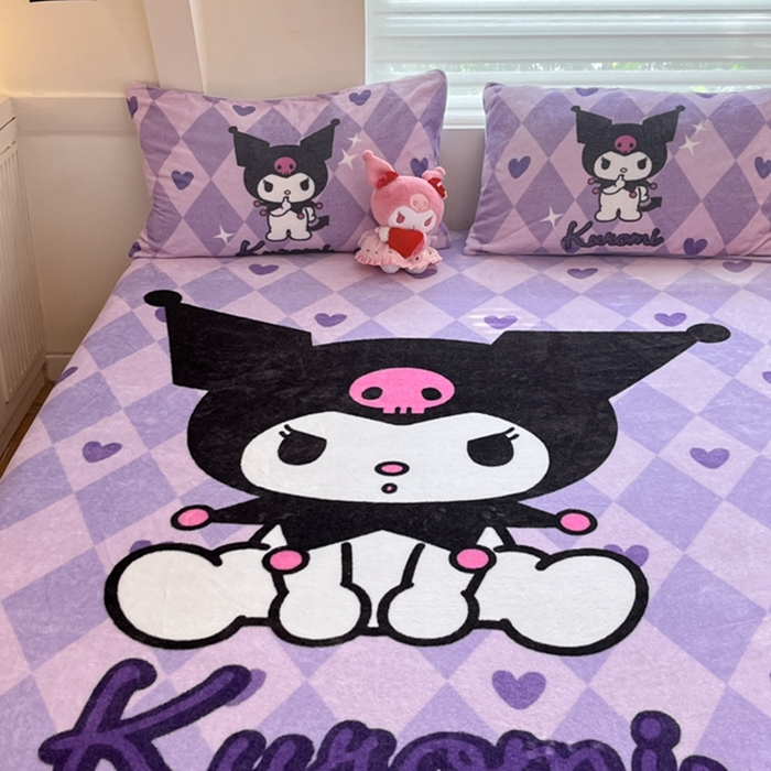 91家纺网 家纺一手货源 找家纺 金爱家 2024新款大阪单品牛奶绒床笠 绒-D桃心美美库洛米