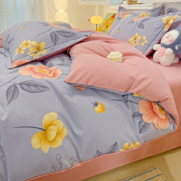 91家纺网 家纺一手货源 找家纺 2024直播爆款全棉磨毛喷气印花加厚保暖四件套（一字绣） 全棉磨毛-国色芬芳