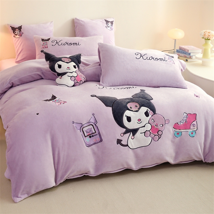 91家纺网 家纺一手货源 找家纺 （总）绒棉世家 2025新款正版带标三丽欧-库洛米牛奶绒贴布绣四件套