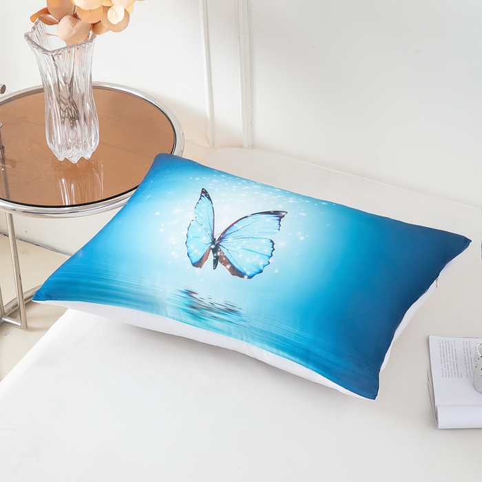 91家纺网 家纺一手货源 找家纺 璐维斯家纺 2025款 现货压缩发货 外贸跨境数码印花大版枕头枕芯temu shein 亚马逊 清新蝴蝶蓝50*70cm/只