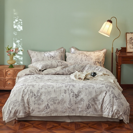 91家纺网 家纺一手货源 找家纺 （总）千朵森 2024新款全棉拼角磨毛四件套-风格一