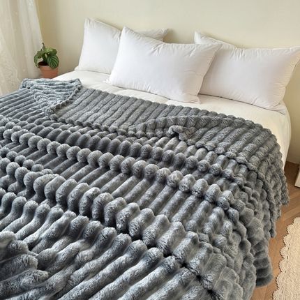 璐维斯家纺 2025款跨境专供外贸出口电商热销款仿兔毯加厚牛奶绒盖毯 深灰