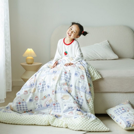 91家纺网 家纺一手货源 找家纺 （总）艾佳宝贝 2024秋冬全棉豆豆绒儿童多功能可拆卸盖毯被套被子被芯