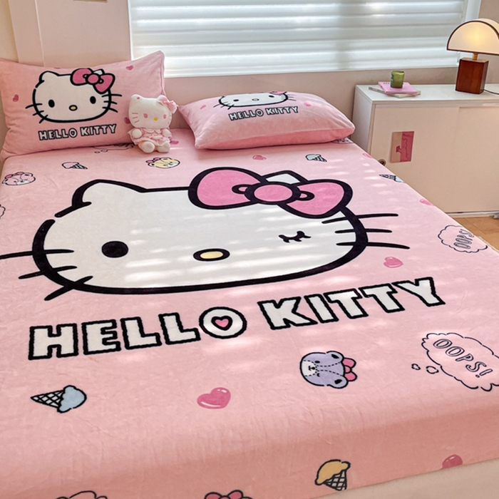 91家纺网 家纺一手货源 找家纺 金爱家 2024新款大阪单品牛奶绒床笠 绒-D美美少女kt