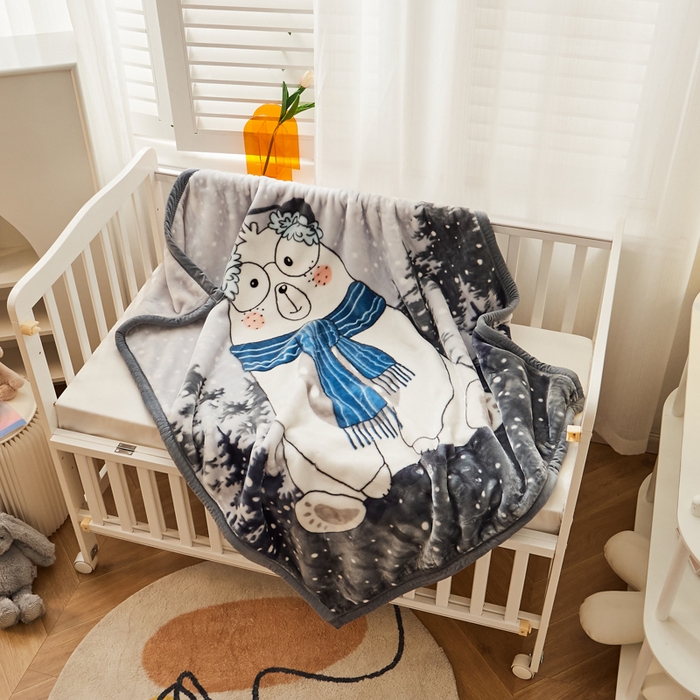 91家纺网 家纺一手货源 找家纺 凯轩毛毛毯毯子网销专供 2024新款舒适亲肤加大加厚儿童云毛毯毯子 围巾熊  灰