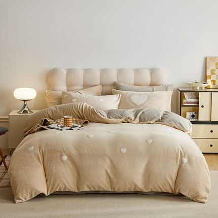 千朵森 2024新款牛奶绒毛巾绣四件套-艾琳 艾琳-奶杏棕