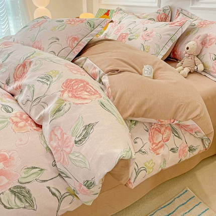 91家纺网 家纺一手货源 找家纺 2024直播爆款全棉磨毛喷气印花加厚保暖四件套（一字绣） 全棉磨毛-南薇