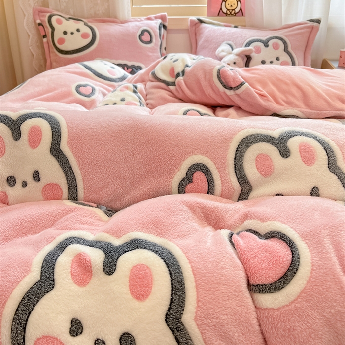 91家纺网 家纺一手货源 找家纺 川悦生活 2024新款雪花绒印花单被套系列-夜景 爱米兔