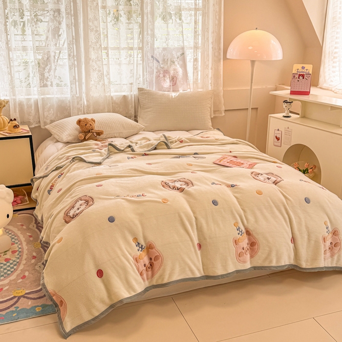 91家纺网 家纺一手货源 找家纺 慕尚家纺 2025新款高克重加厚雪花绒毛毯毯子 曲奇猫