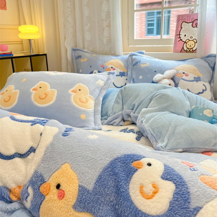 91家纺网 家纺一手货源 找家纺 川悦生活 2024新款雪花绒印花单被套系列-夜景 哒哒鸭丫