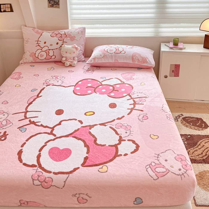 91家纺网 家纺一手货源 找家纺 金爱家 2024新款大阪单品牛奶绒床笠 绒-D爱心kt