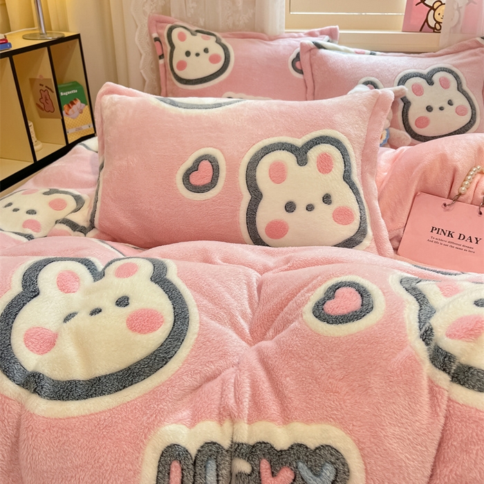 91家纺网 家纺一手货源 找家纺 川悦生活 2024新款雪花绒印花单被套系列-夜景 爱米兔