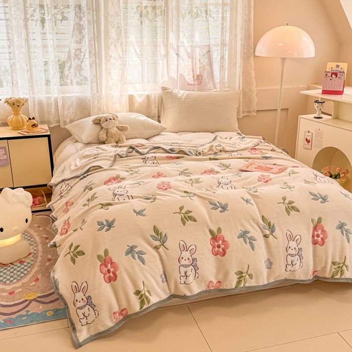 91家纺网 家纺一手货源 找家纺 慕尚家纺 2025新款高克重加厚雪花绒毛毯毯子 好运兔