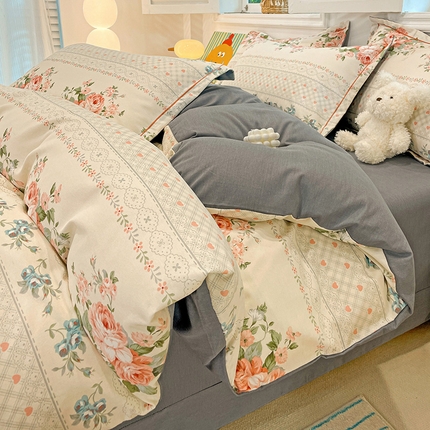 91家纺网 家纺一手货源 找家纺 2024直播爆款全棉磨毛喷气印花加厚保暖四件套（一字绣） 全棉磨毛-法式庄园