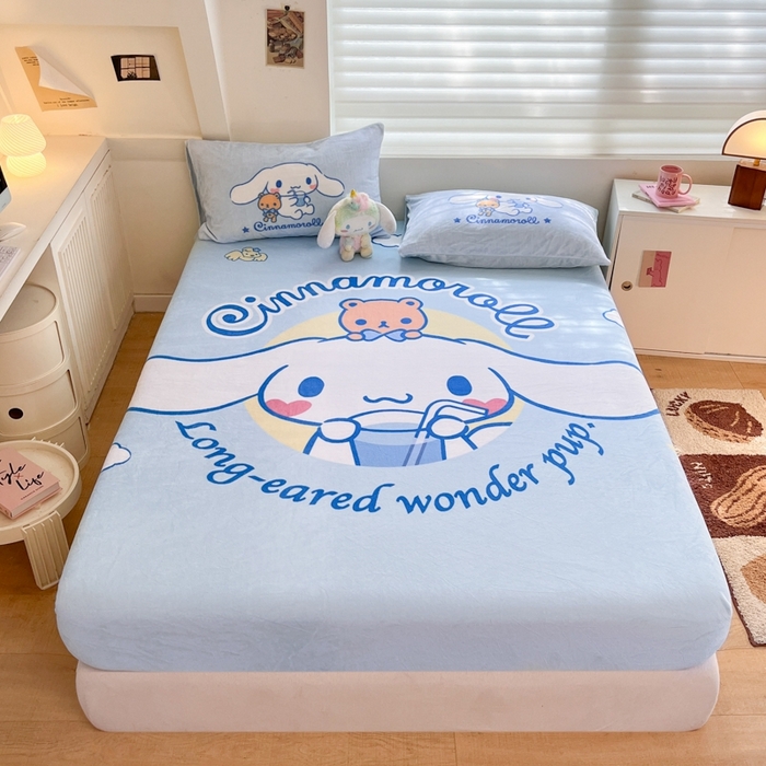 91家纺网 家纺一手货源 找家纺 金爱家 2024新款大阪单品牛奶绒床笠 绒-D汽水大耳狗