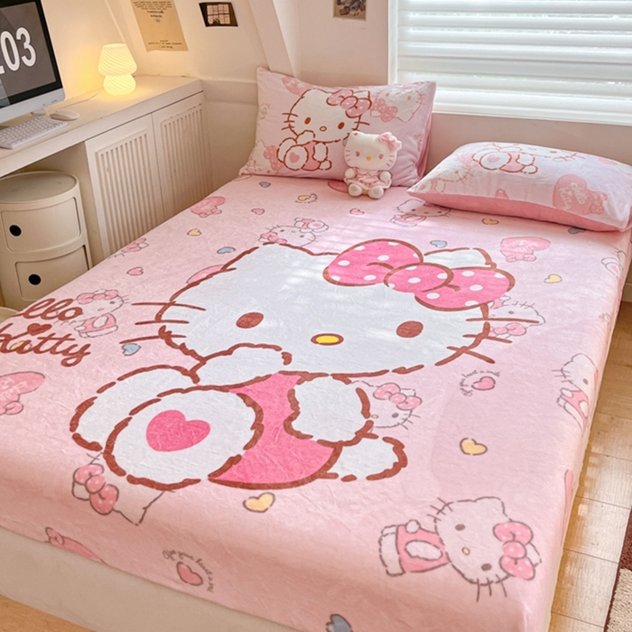 91家纺网 家纺一手货源 找家纺 金爱家 2024新款大阪单品牛奶绒床笠 绒-D爱心kt