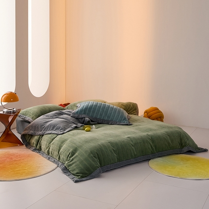 2024新款牛奶3D绒立体雕花剪花四件套 深绿+灰色