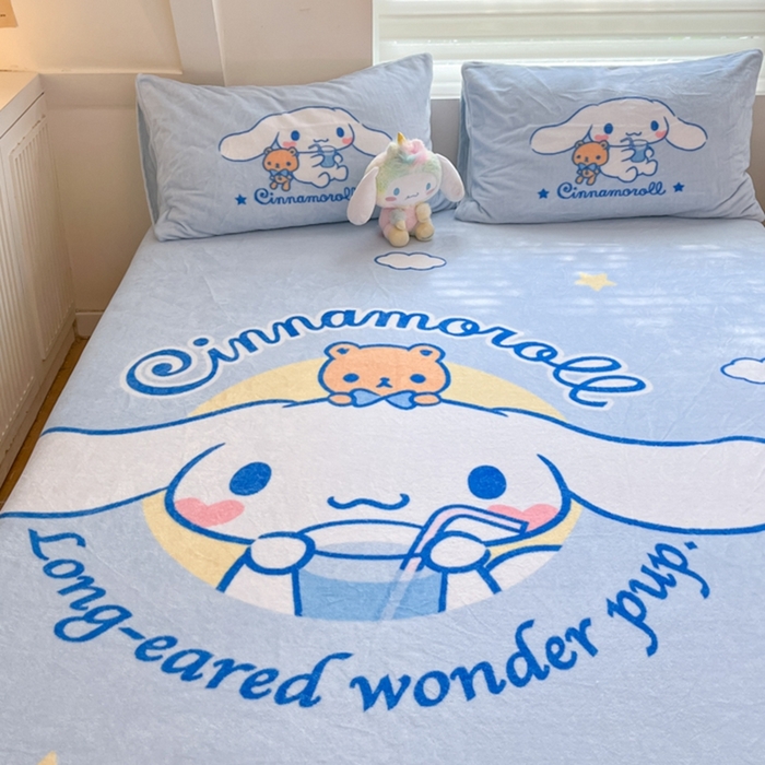 91家纺网 家纺一手货源 找家纺 金爱家 2024新款大阪单品牛奶绒床笠 绒-D汽水大耳狗