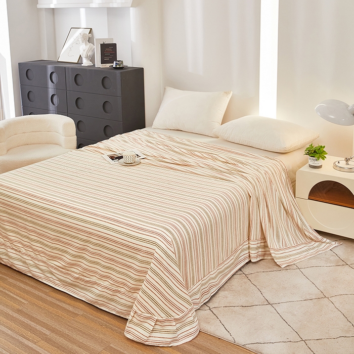 91家纺网 家纺一手货源 找家纺 雲归梦 2024新款全棉多规格加厚磨毛多规格单品--单床单 单床单-时尚条-棕