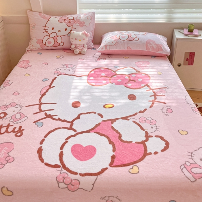 91家纺网 家纺一手货源 找家纺 金爱家 2024新款大阪单品牛奶绒床笠 绒-D爱心kt