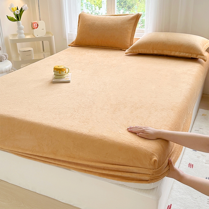 91家纺网 家纺一手货源 找家纺 家贝爱 2024新款加厚保暖牛奶绒床笠 纯色桔