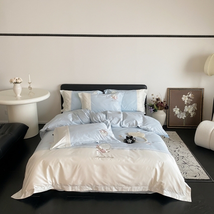 馨蕊 2024新款100S高奢简约长绒棉四件套-繁花 繁花-北卡蓝