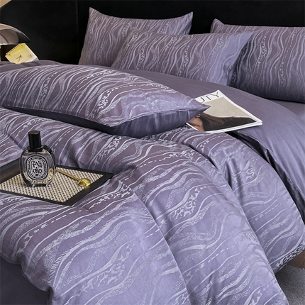 蓝米卡夫 2024新保暖-秋冬A类兰精天丝棉磨毛大提花四件套（礼盒包装） 太古里-高端紫