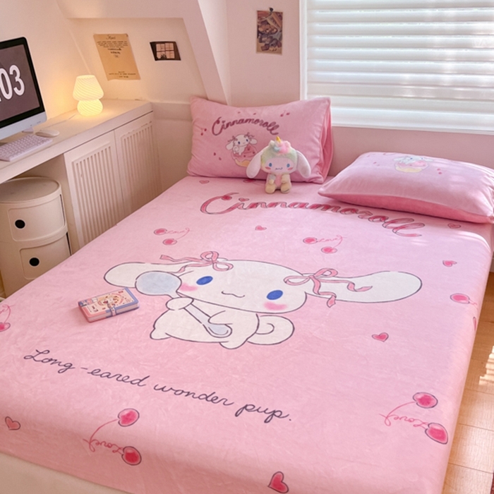 91家纺网 家纺一手货源 找家纺 金爱家 2024新款大阪单品牛奶绒床笠 绒-D樱桃美美大耳狗